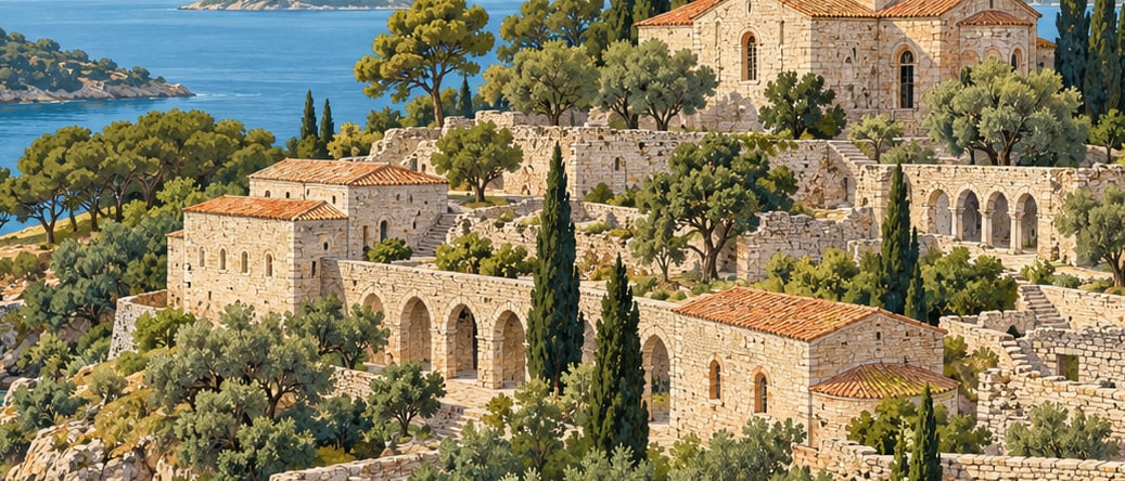 Taşlı Monastery / Tımarhane Island çizimi, Balıkesir