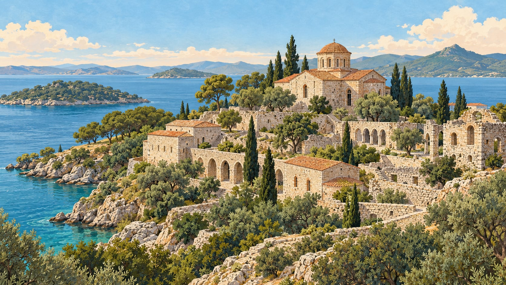 Taşlı Monastery / Tımarhane Island çizimi, Balıkesir