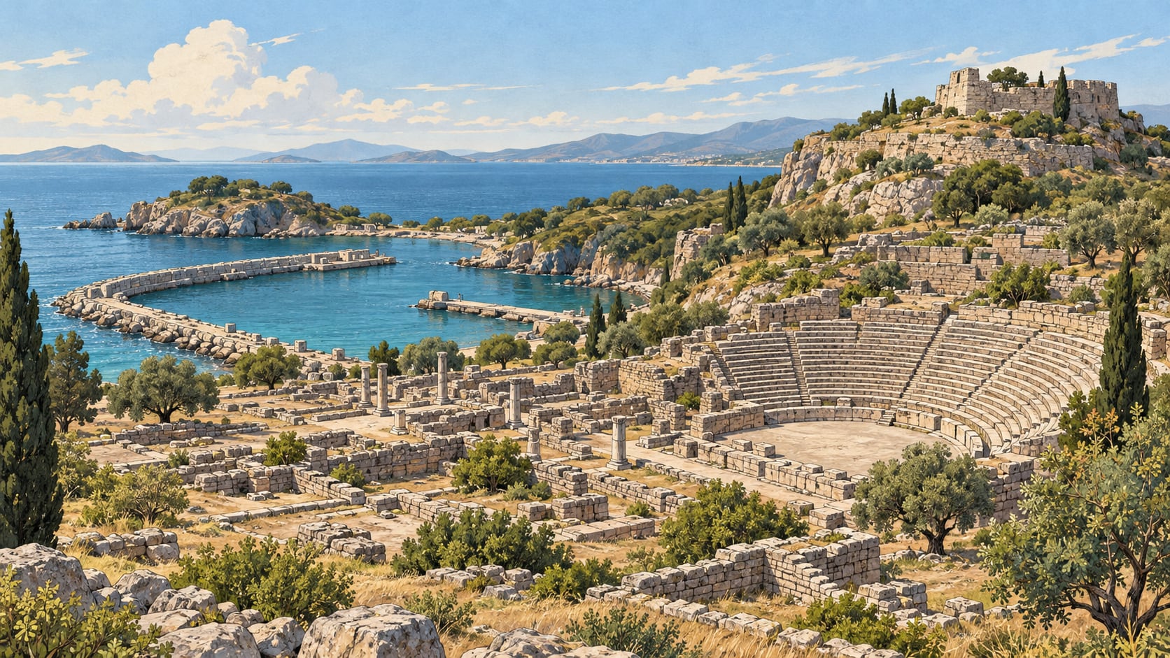 Teos Archaeological Site çizimi, İzmir