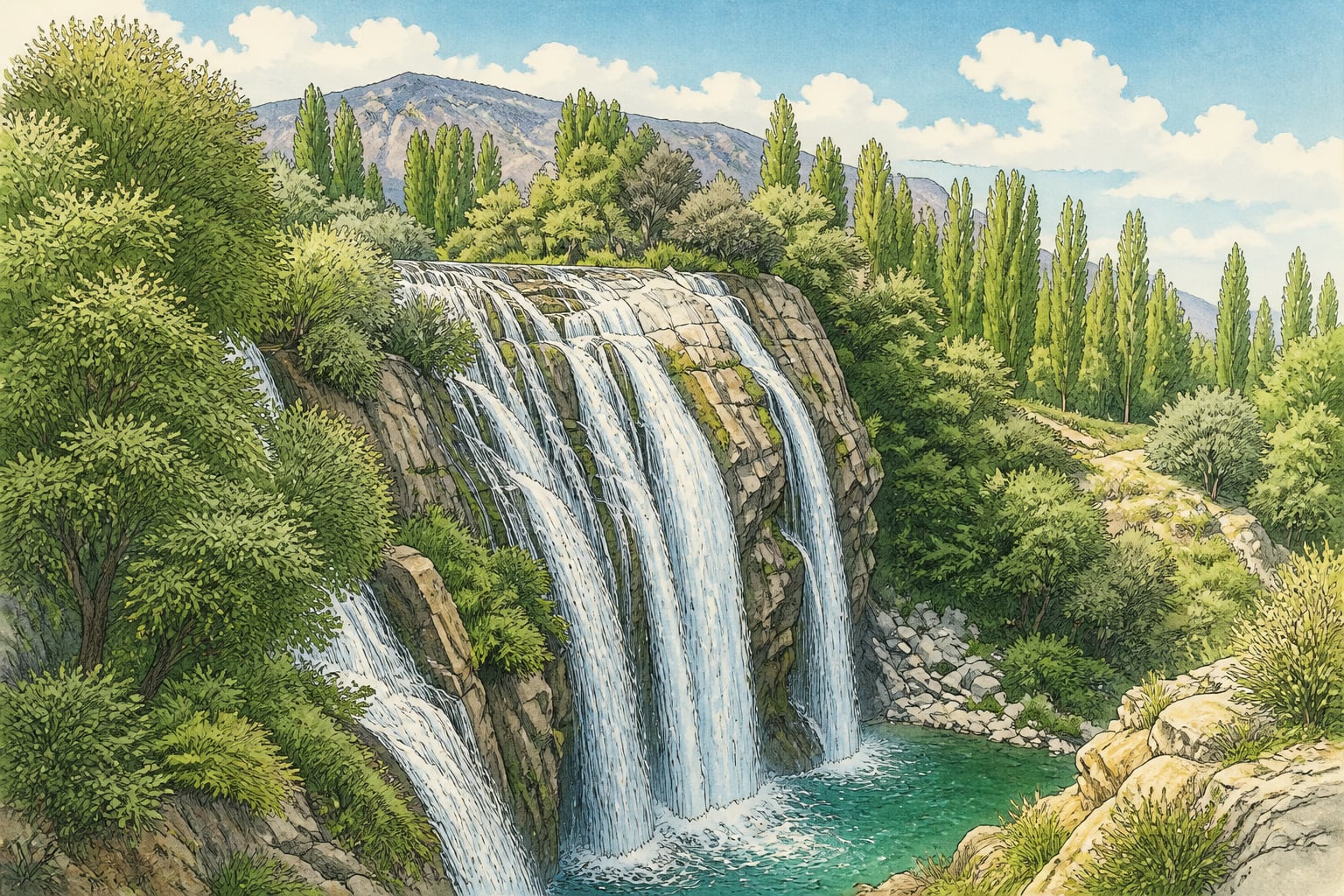 Tortum Waterfall çizimi, Erzurum