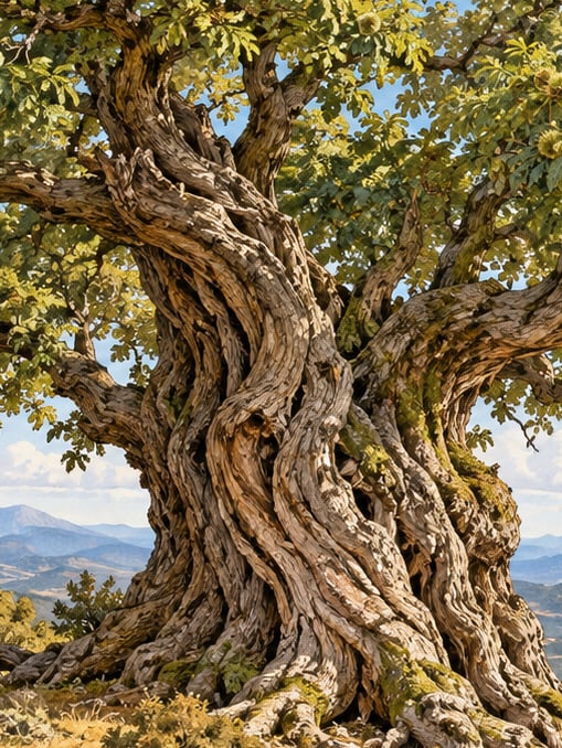 Zeichnung: Naturdenkmal Anatolische Kastanie am Tota-Berg, Isparta