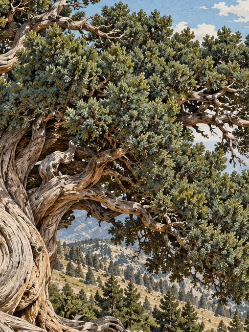Zeichnung: Naturdenkmal Wacholderbaum am Tota-Berg, Isparta