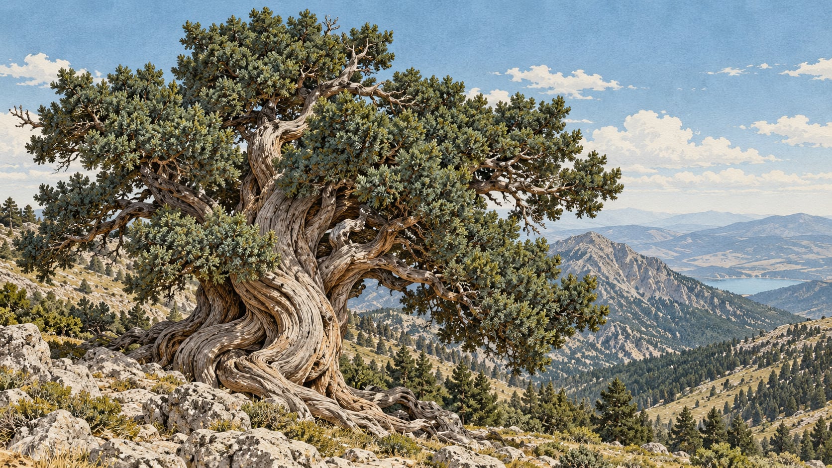 Zeichnung: Naturdenkmal Wacholderbaum am Tota-Berg, Isparta