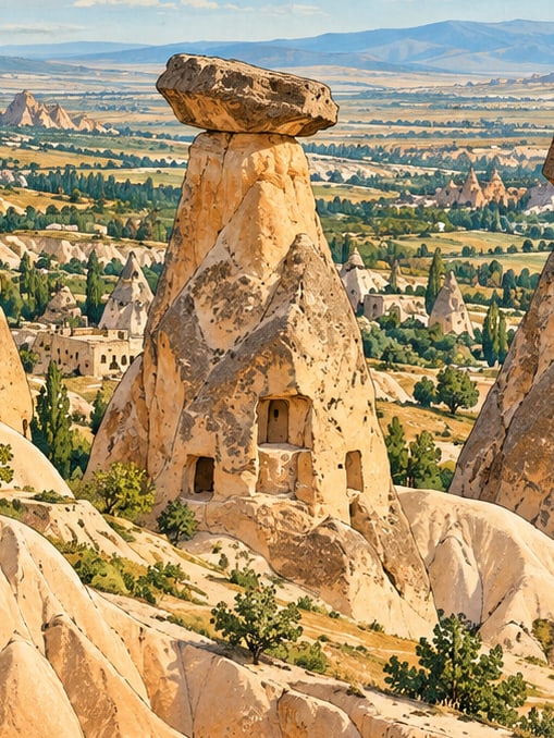 Zeichnung: Aussichtspunkt Üç Güzeller, Nevşehir