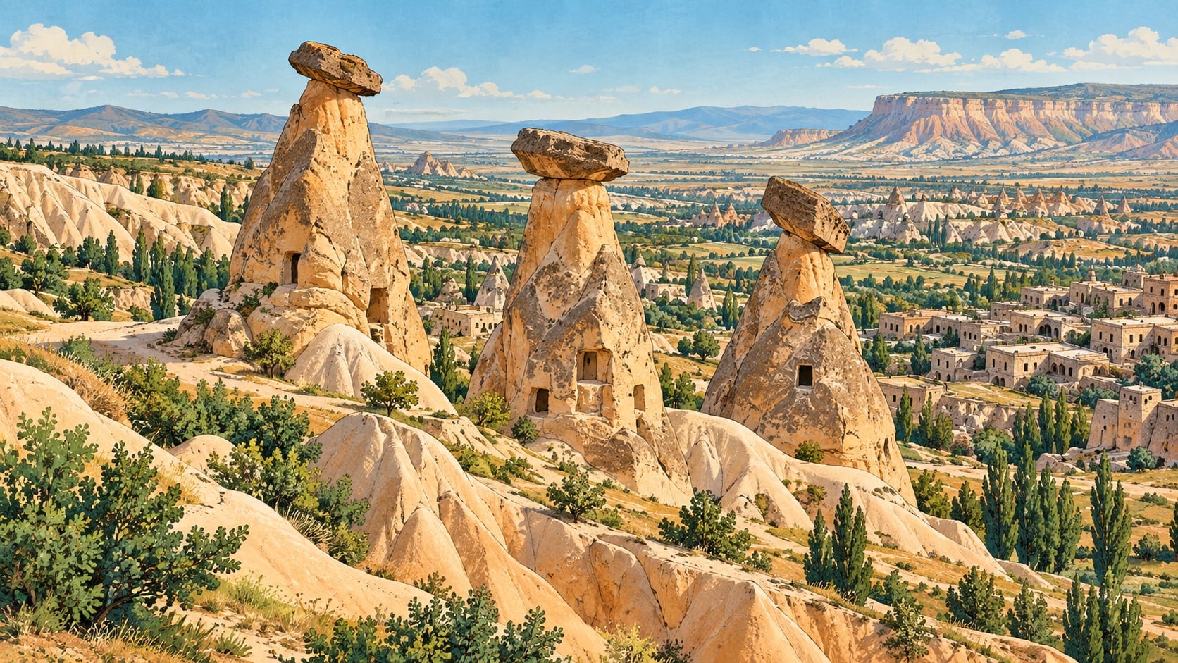 Üç Güzeller Viewpoint çizimi, Nevşehir