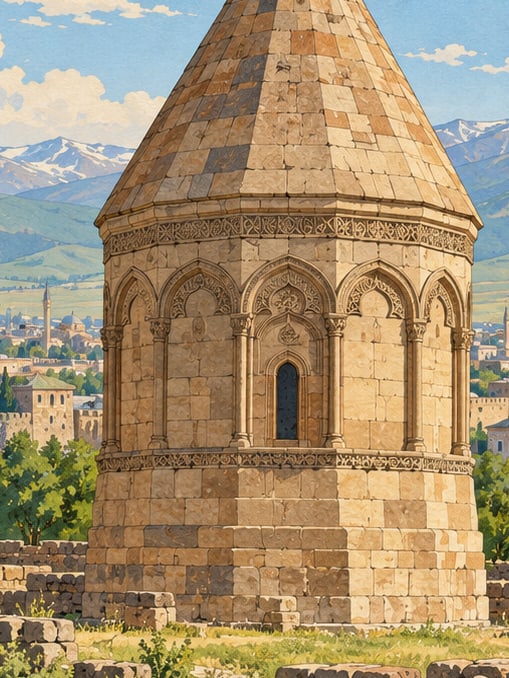 Zeichnung: Drei Grabtürme, Erzurum