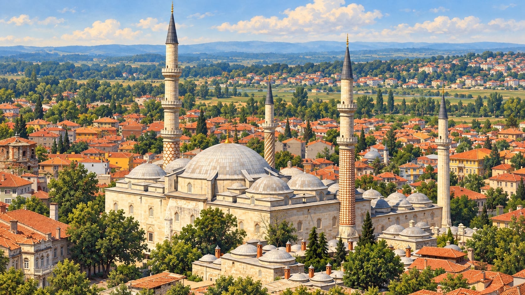 Üç Şerefeli Mosque çizimi, Edirne