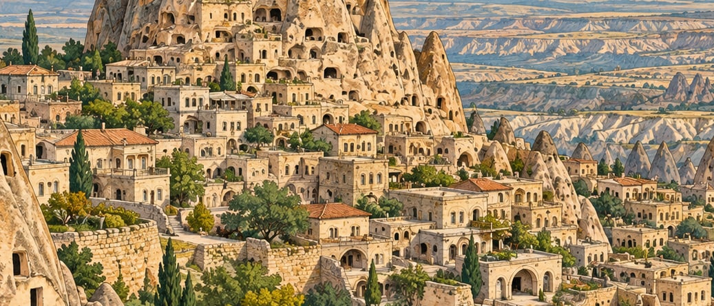 Uçhisar Castle çizimi, Nevşehir