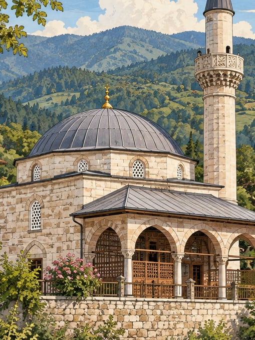 Zeichnung: Yeni-Meze-Moschee im Dorf Uğurlu, Düzce