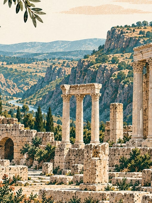 Zeichnung: Antike Stadt Blaundos bei Ulubey, Uşak