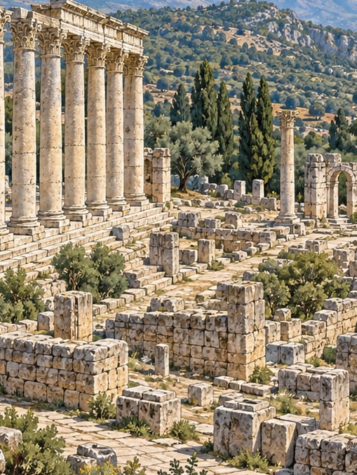 Zeichnung: Archäologische Stätte Uzuncaburç, Mersin