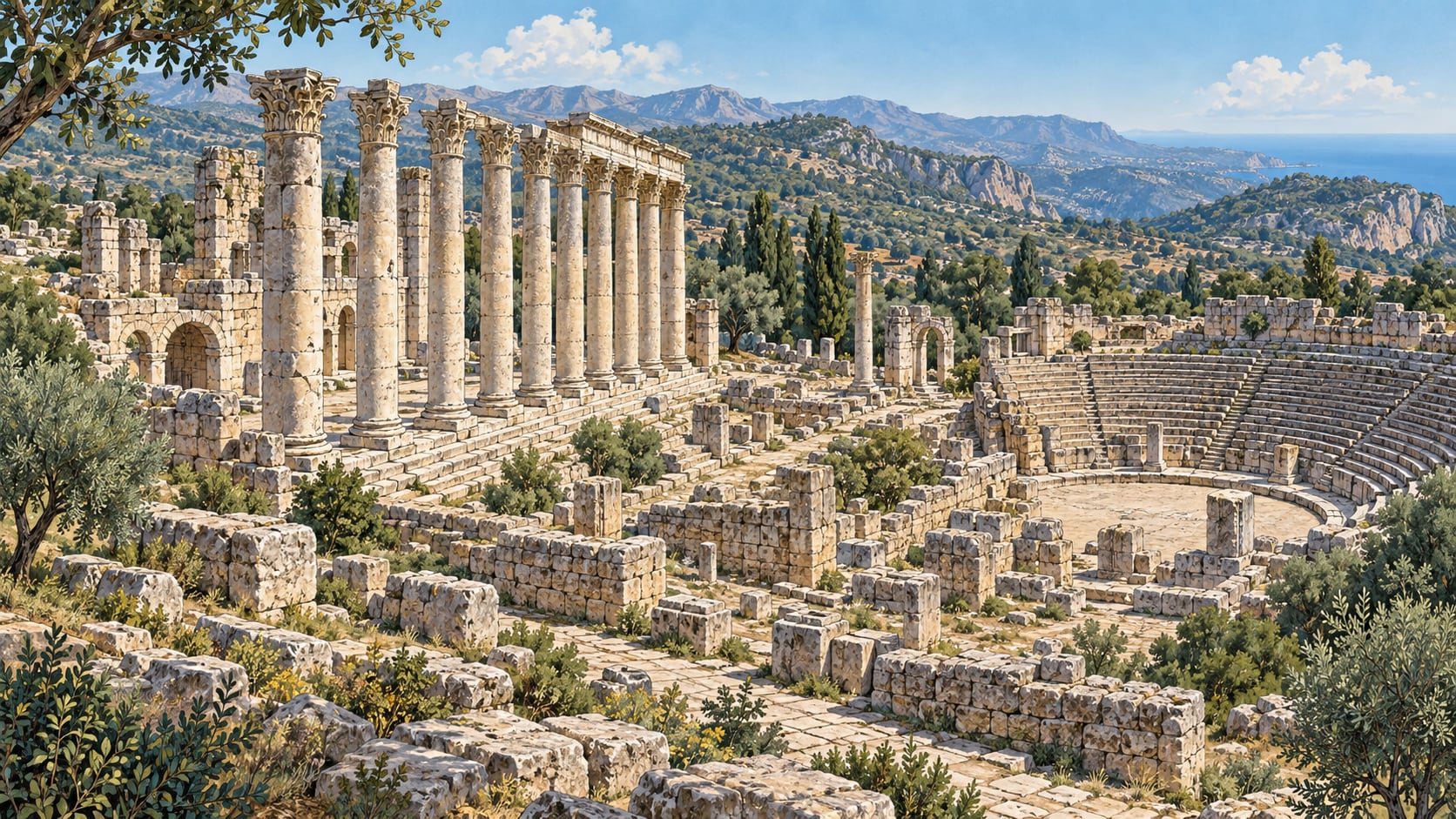 Uzuncaburç Archaeological Site çizimi, Mersin