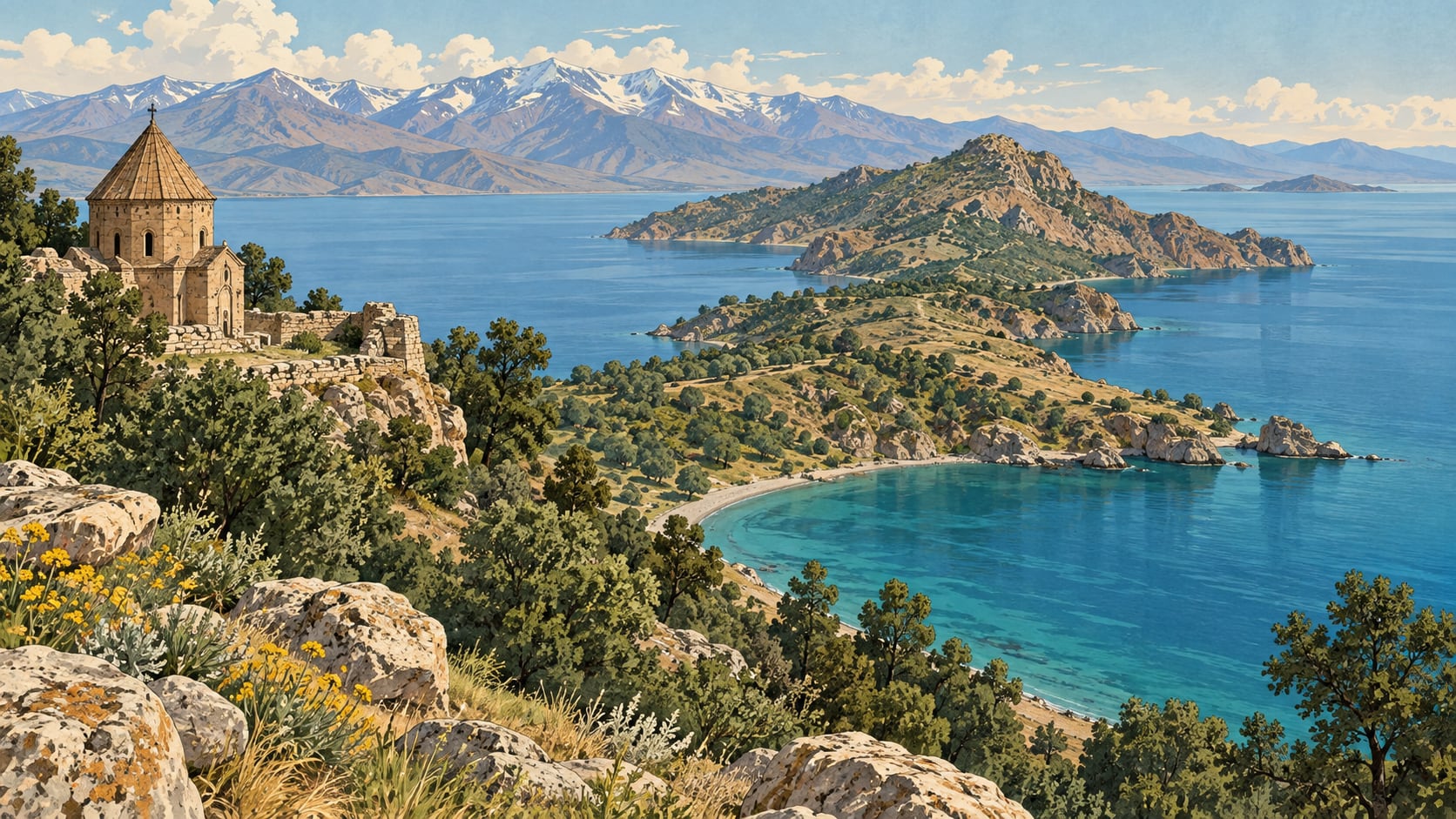 Van Lake Deveboynu Peninsula National Park çizimi, Van