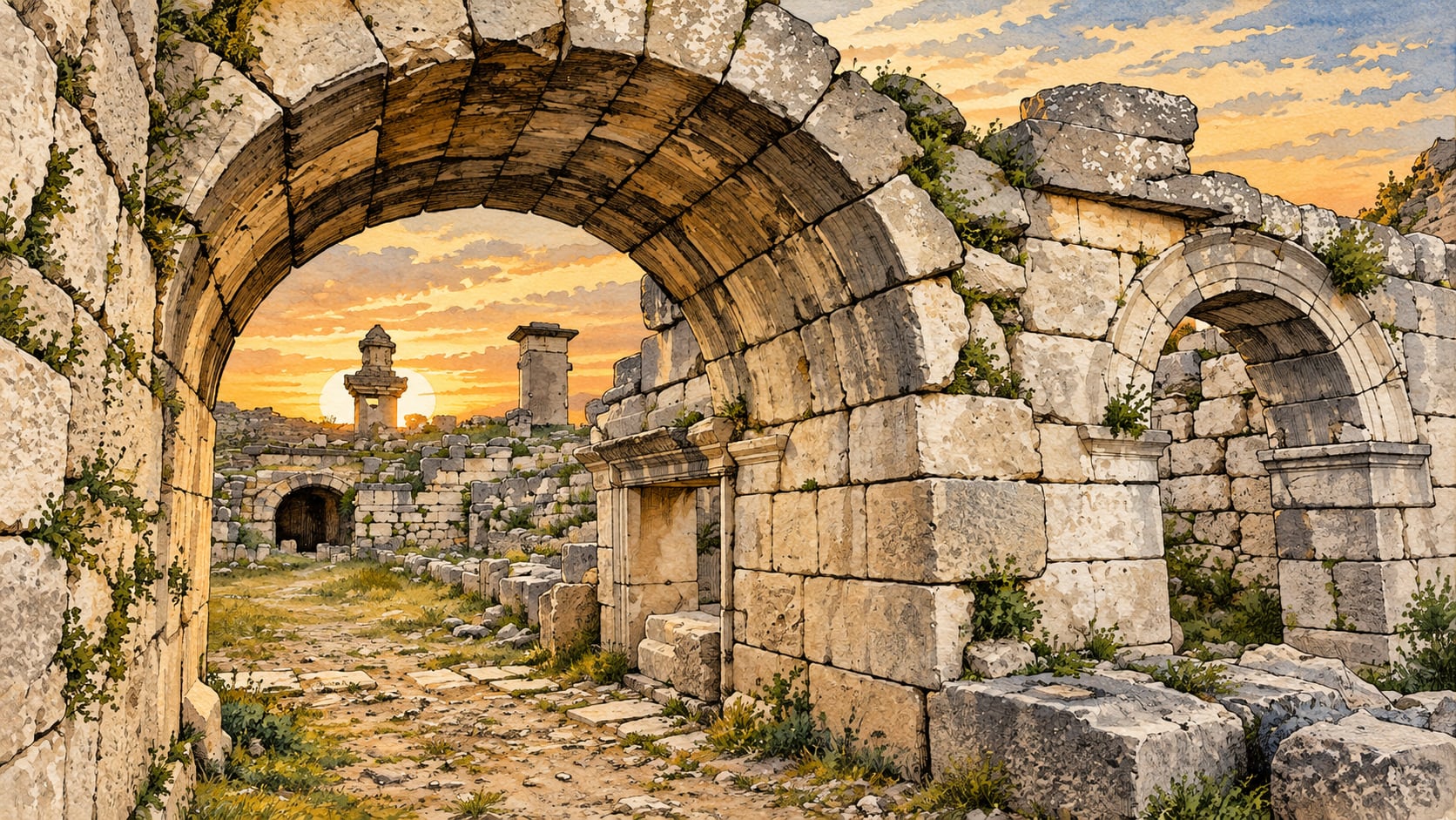 Xanthos Archaeological Site çizimi, Antalya