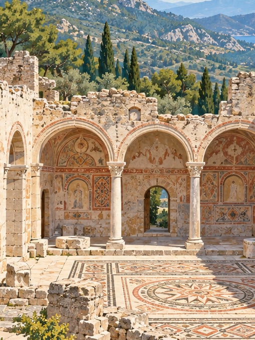 Zeichnung: Kloster Yediler, Muğla