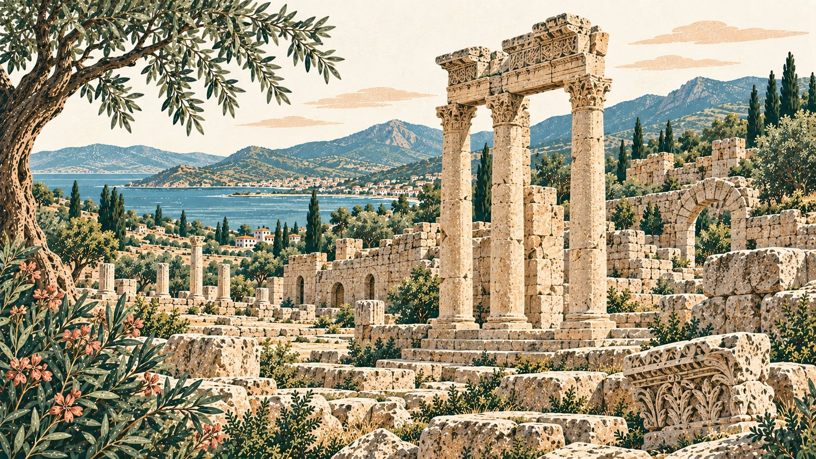 New Myndos Ancient City çizimi, Muğla