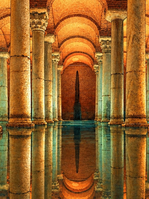 Basilica Cistern çizimi, İstanbul