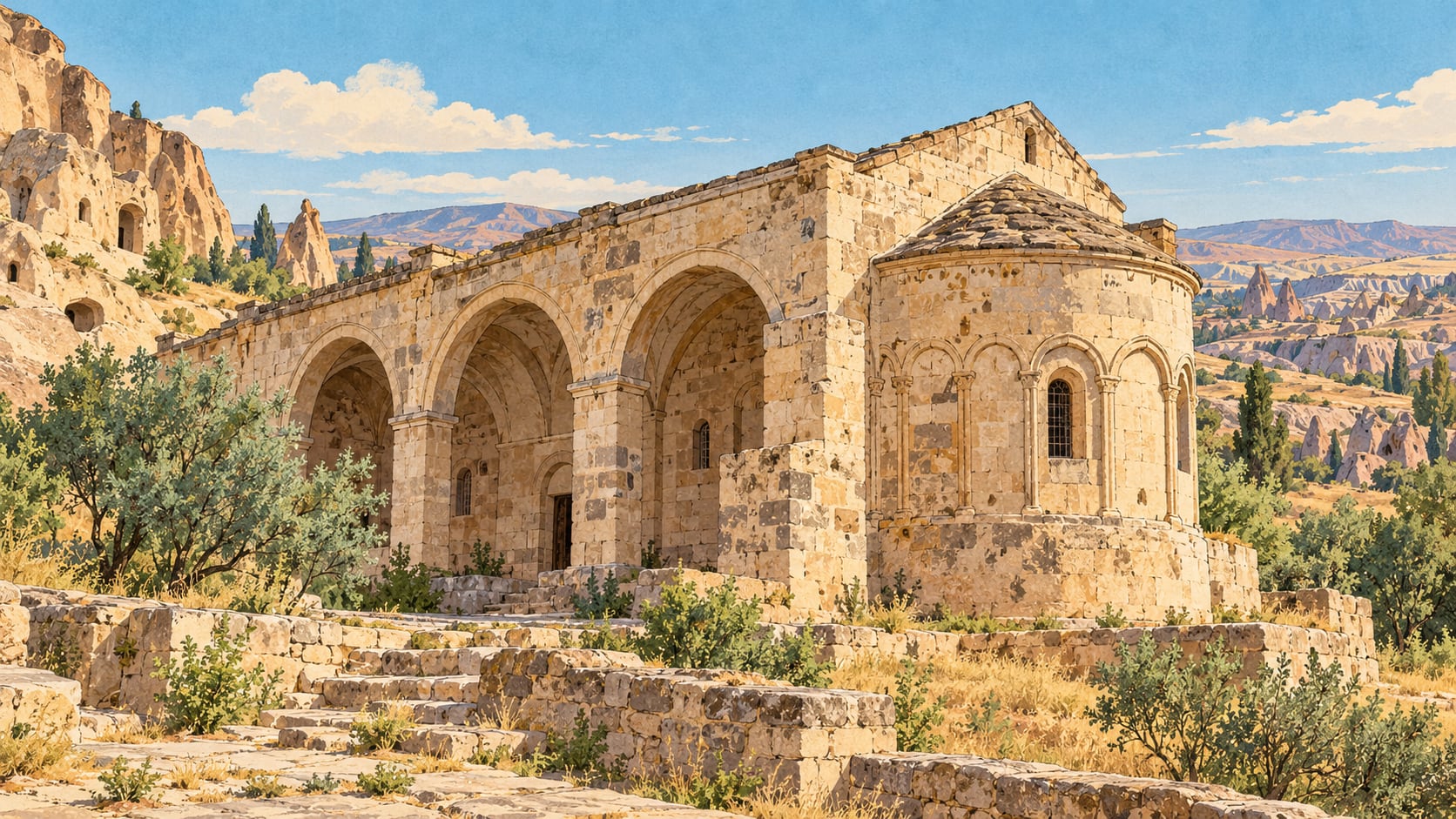 Yılanlı Church / Saint Onuphrius Church çizimi, Nevşehir