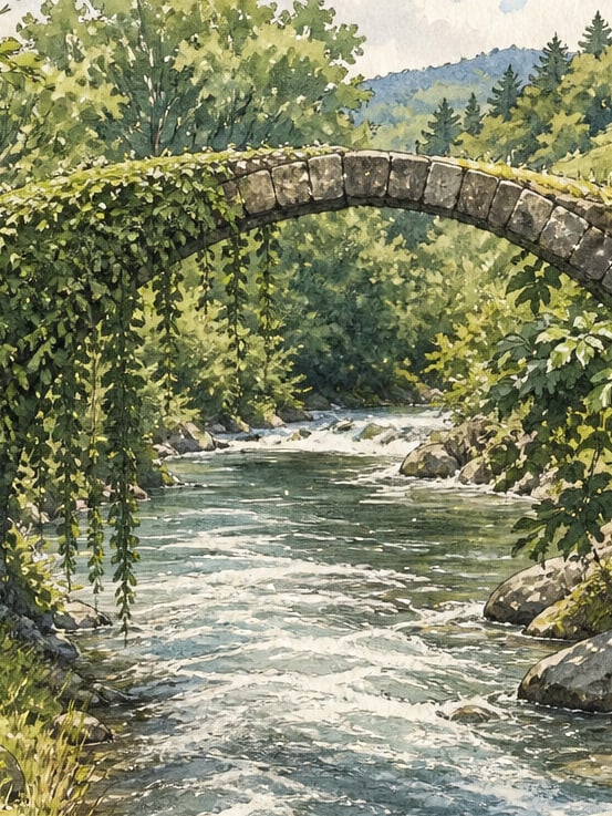 Zeichnung: Bogenbrücke im Dorf Yoldere, Artvin