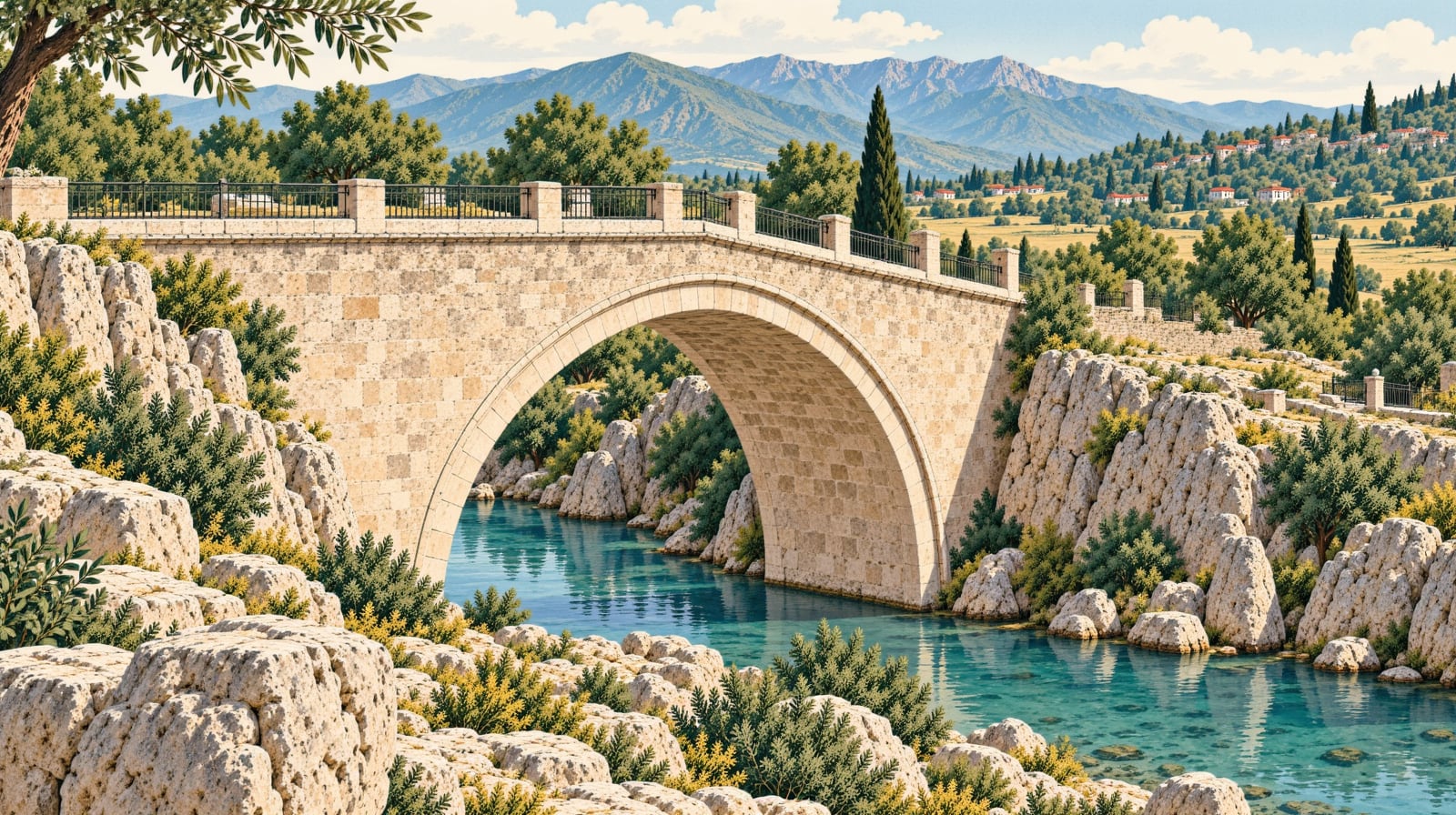 Yoldere Village Arch Bridge çizimi, Artvin