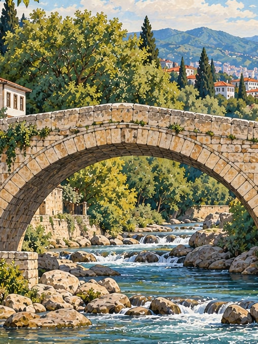 Zeichnung: Zağnos-Brücke, Trabzon