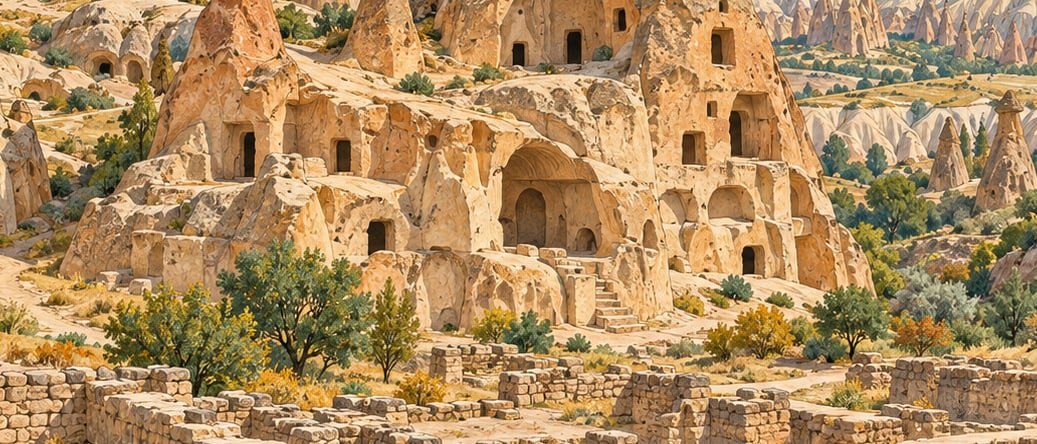 Zelve - Paşa Bağları Archaeological Site çizimi, Nevşehir