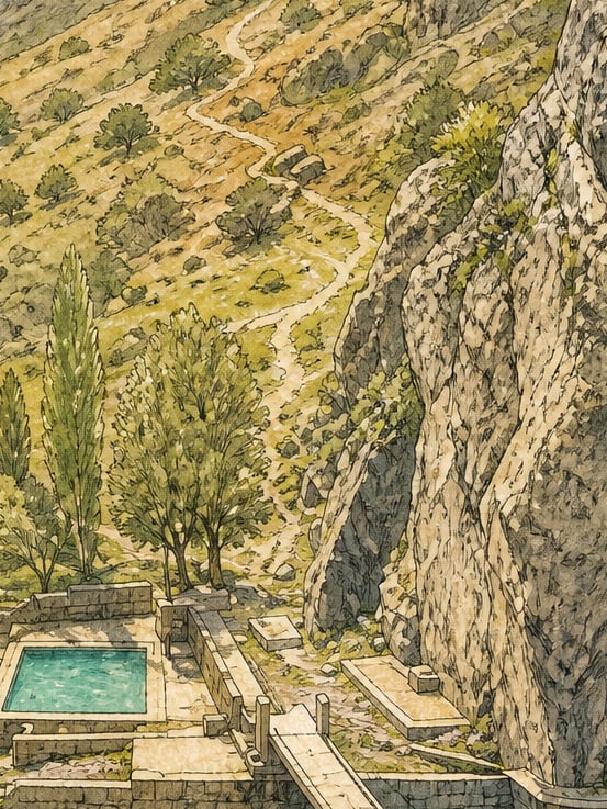 Zeichnung: Zümrüt-Thermalquelle, Şırnak